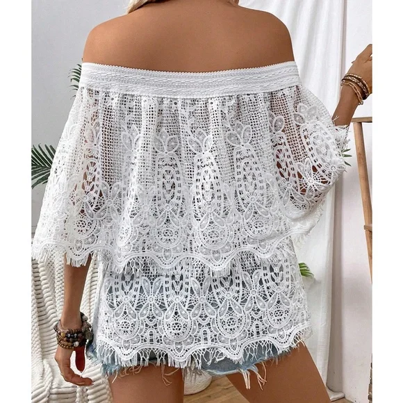 Boho White Lace Off Shoulder Blouse